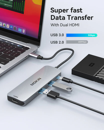 MOKiN 8 IN 1 Laptop Docking Station USB-C to Dual HDMI Adapter