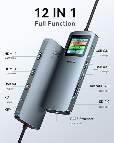 MOKiN 12-in-1 LCD Docking Station for a Smarter Dual-Monitor Workspace