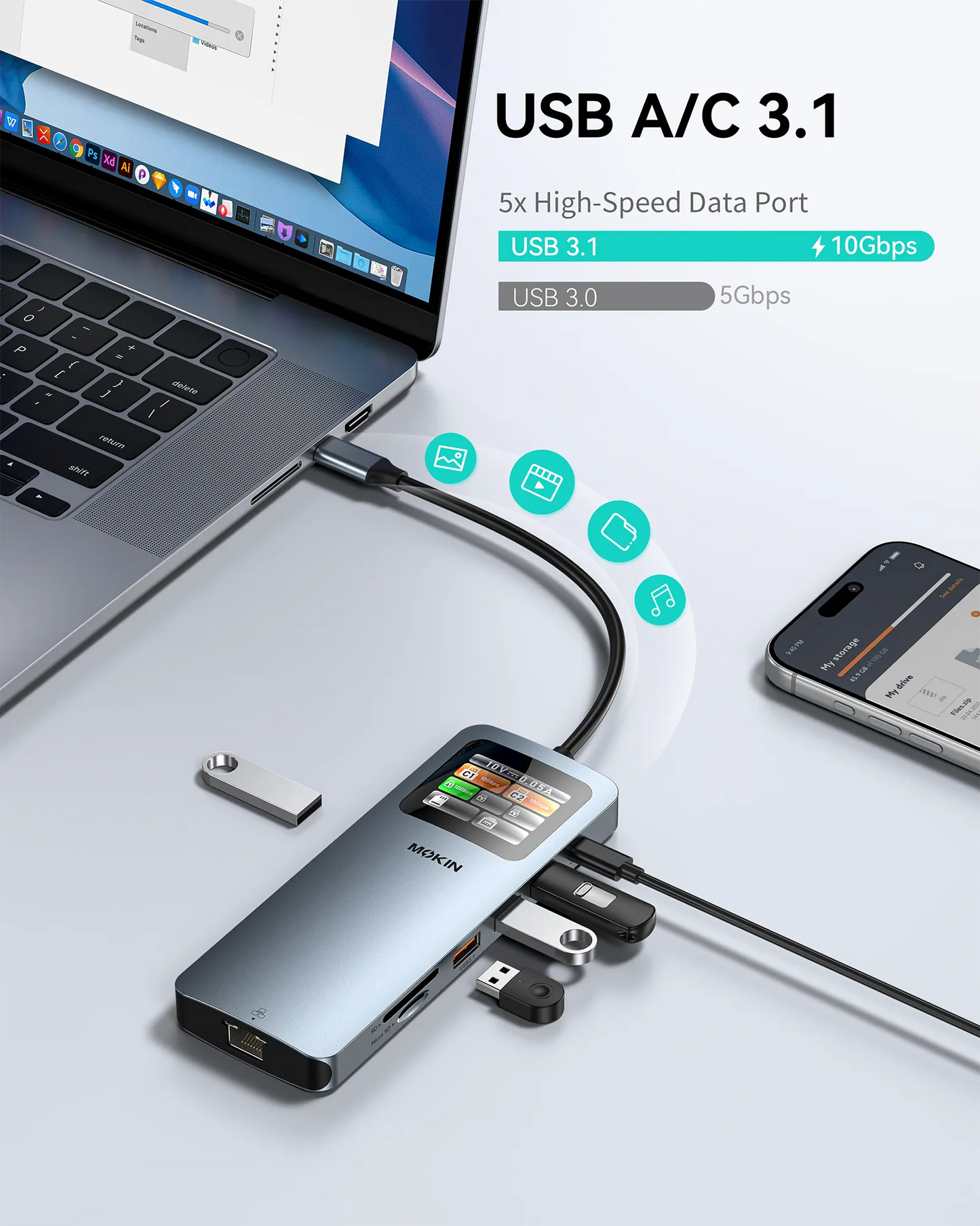 MOKiN 12-in-1 LCD Docking Station for a Smarter Dual-Monitor Workspace