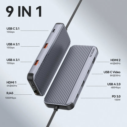 MOKiN 9-in-1 USB-C Hub with Triple Display for Laptop