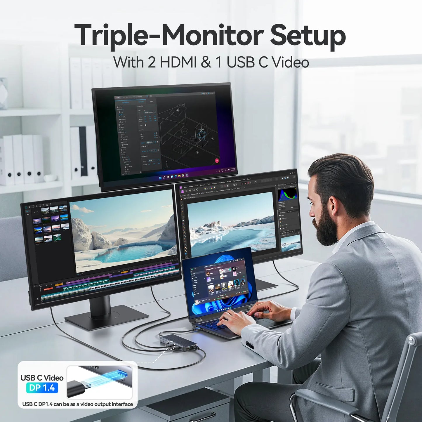 MOKiN 9-in-1 USB-C Hub with Triple Display for Laptop