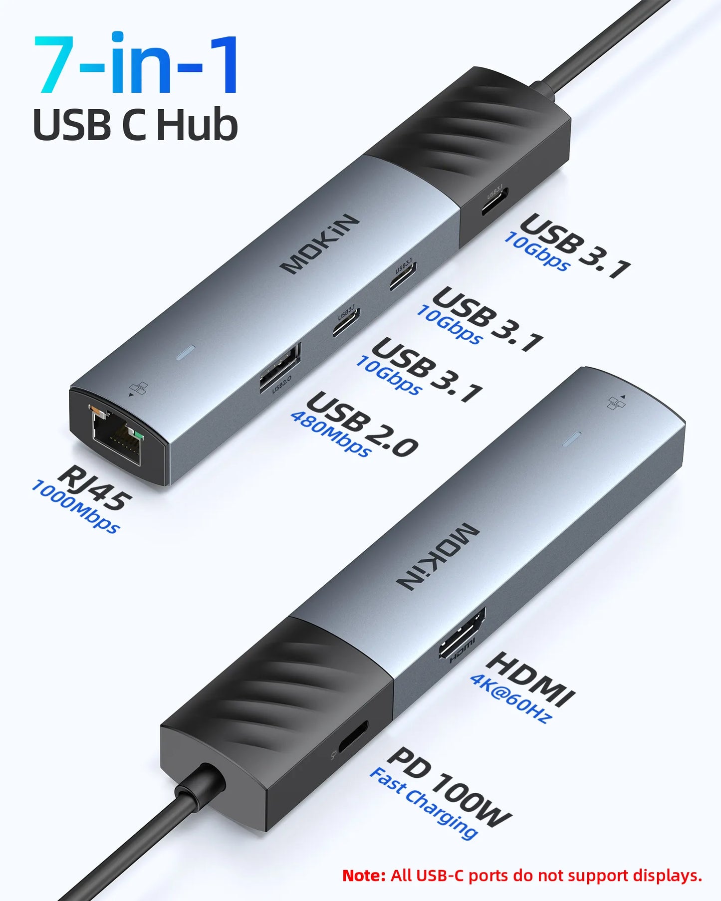 MOKiN 7 IN 1 10Gbps Compact USB-C Hub Adapter