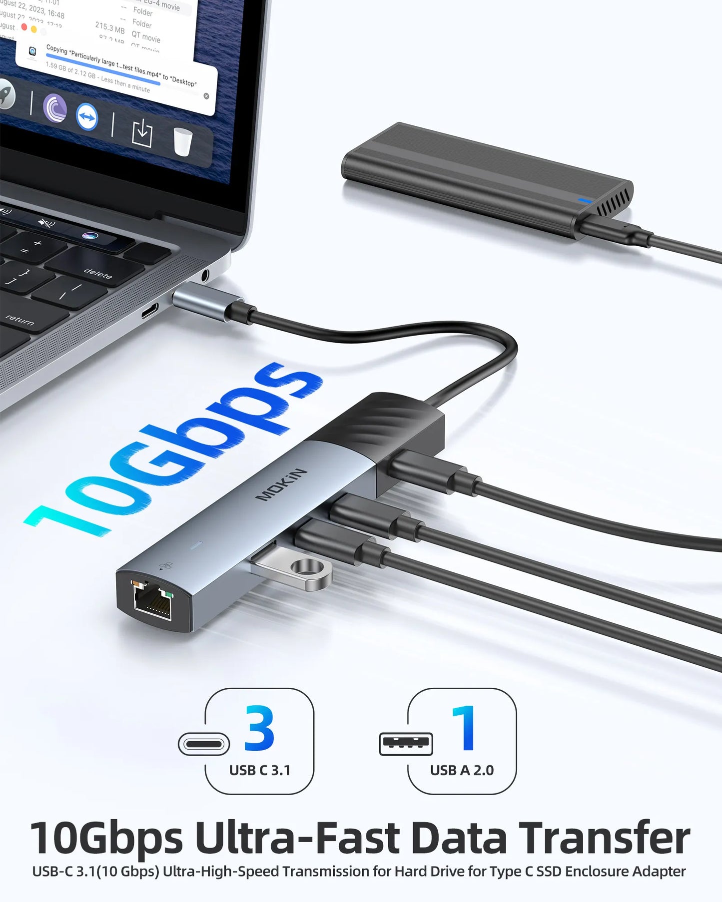 MOKiN 7 IN 1 10Gbps Compact USB-C Hub Adapter