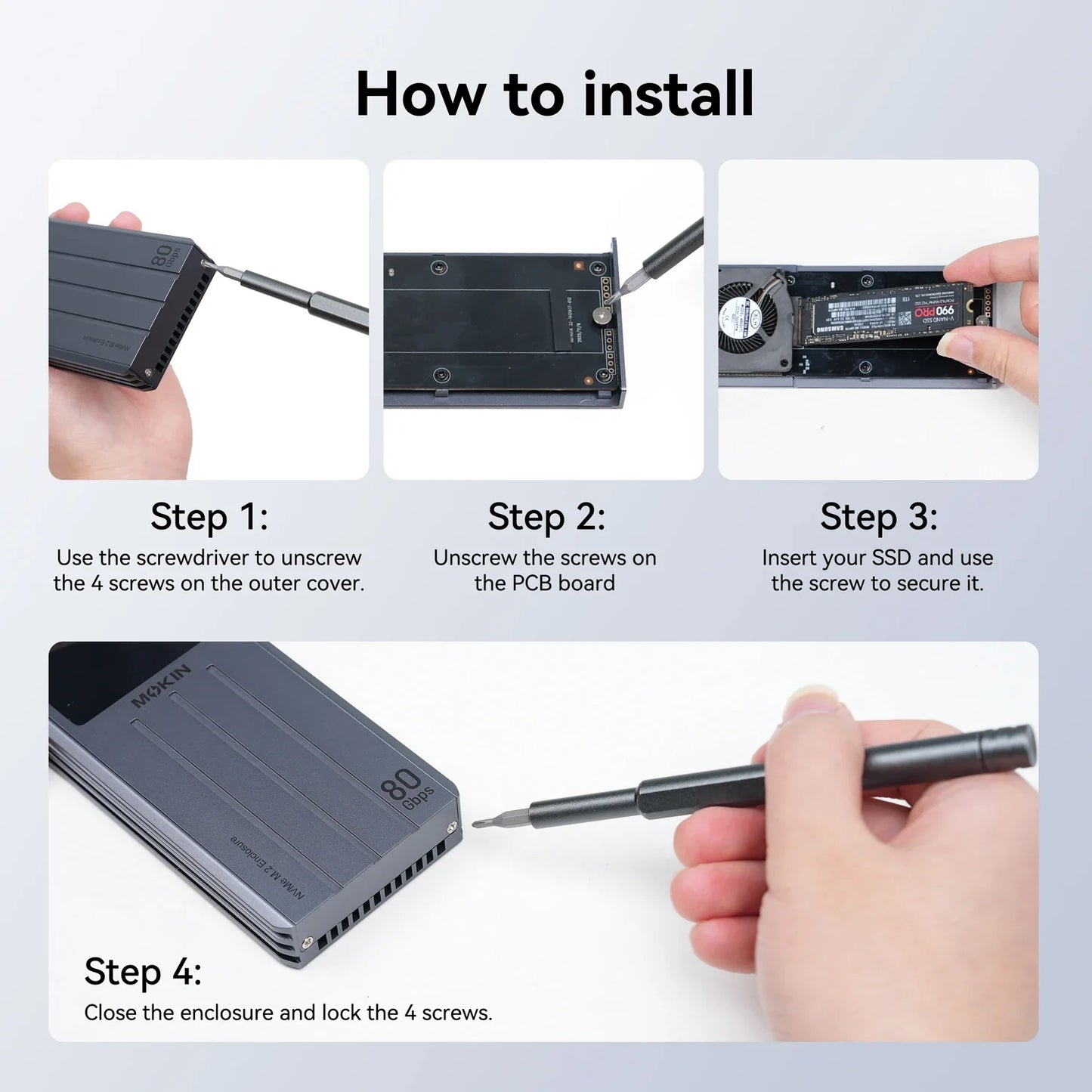 MOKiN Thunderbolt 5 SSD Enclosure 80Gbps Speed