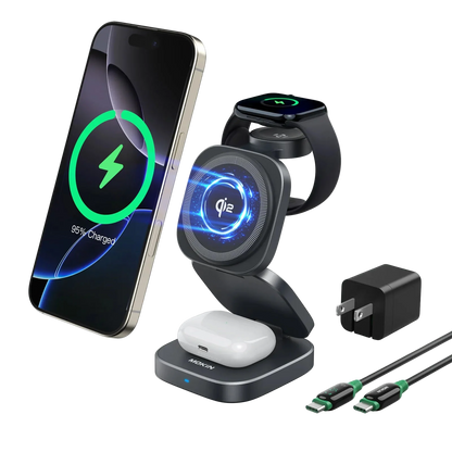 MOKiN Foldable 3-in-1 Qi2 Magnetic Wireless Charger for iPhone