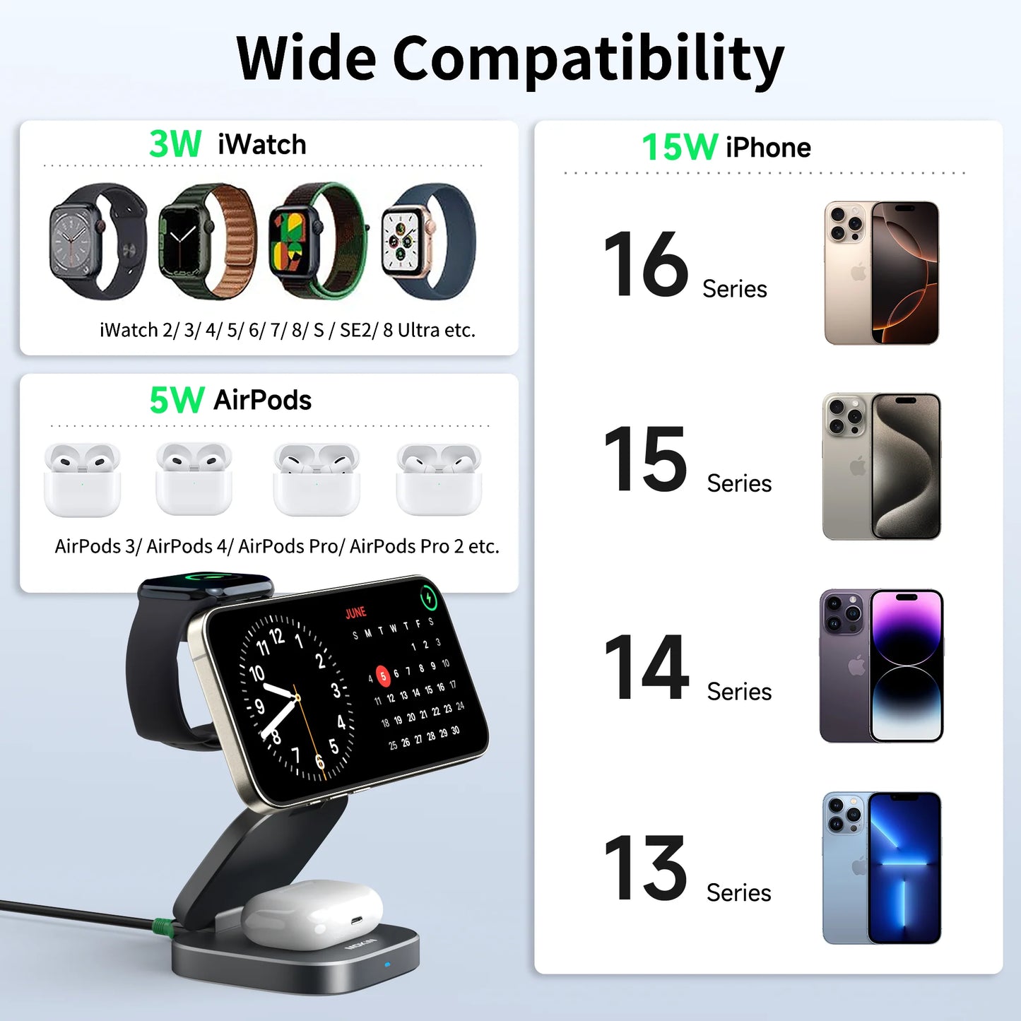 MOKiN Foldable 3-in-1 Qi2 Magnetic Wireless Charger for iPhone