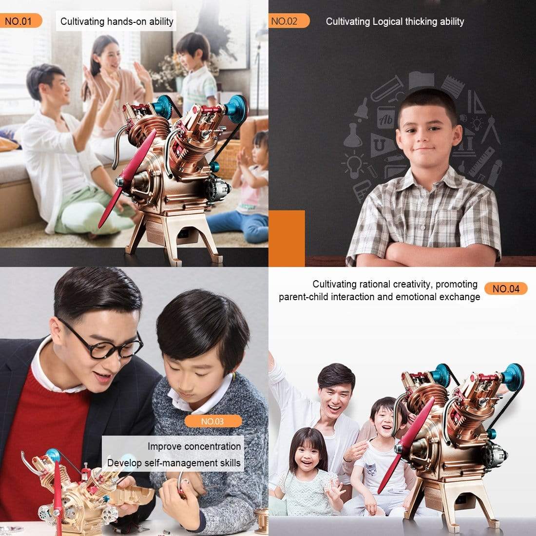 Modelo de motor de coche totalmente metálico, mini ensamblaje manual V2, juguete de doble cilindro, colección, decoración