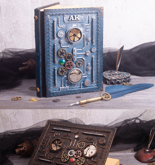Libreta estilo steampunk en relieve con caja de regalo 