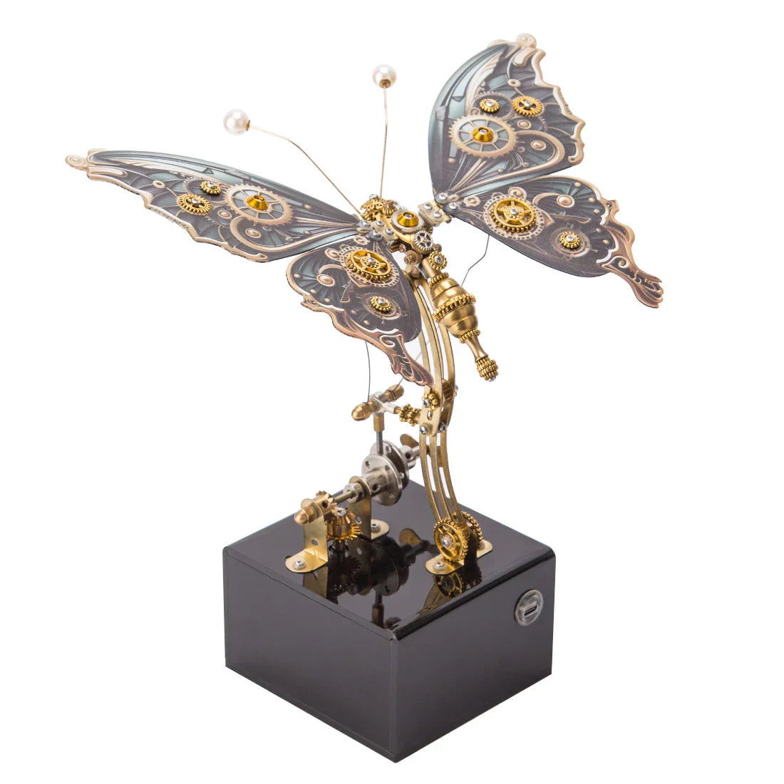 Modelo de rompecabezas de metal de mariposa steampunk mecánico con caja de música