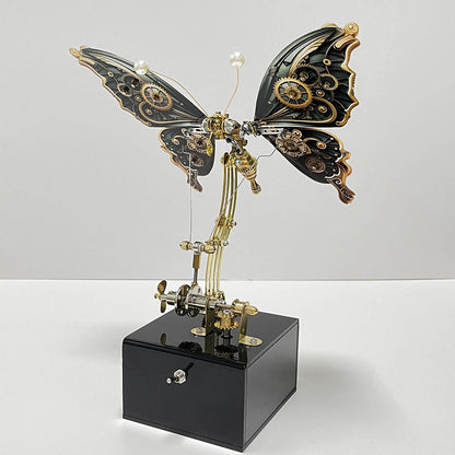 Modelo de rompecabezas de metal de mariposa steampunk mecánico con caja de música