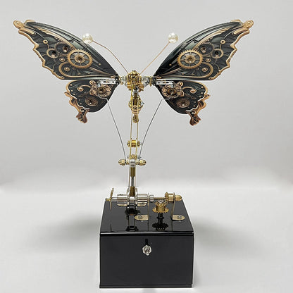 Modelo de rompecabezas de metal de mariposa steampunk mecánico con caja de música