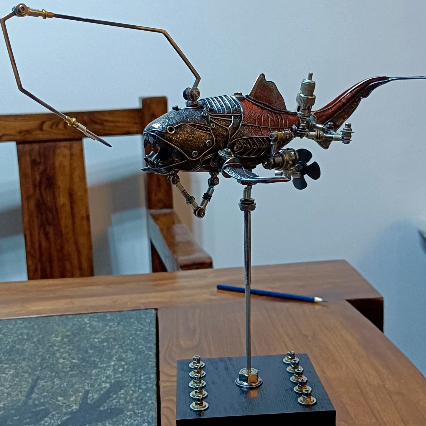 Modelo artesanal de Dunkleosteus de metal mecánico 3D Steampunk