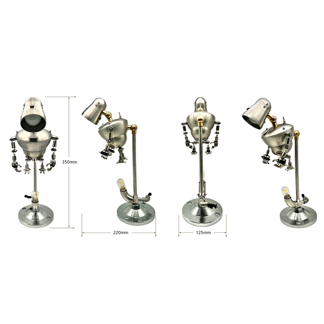 Lámpara de mesa Steampunk 3D de metal n.º 3 con robot y enchufe europeo