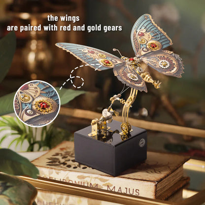 Rompecabezas mecánico de metal 3D de mariposa Steampunk con caja de música para regalos y decoración. 