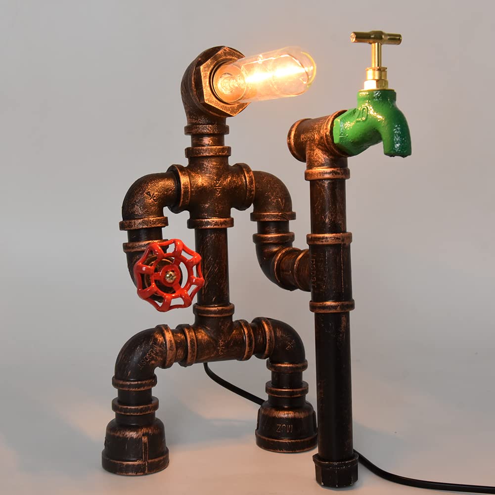 Lámpara de escritorio Steampunk de metal, lámpara de mesa estilo pipa de agua, lámpara de mesa vintage 