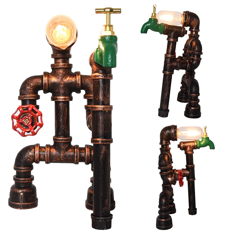 Lámpara de escritorio Steampunk de metal, lámpara de mesa estilo pipa de agua, lámpara de mesa vintage 