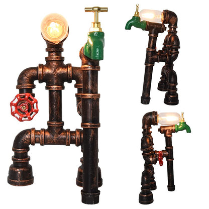 Lámpara de escritorio Steampunk de metal, lámpara de mesa estilo pipa de agua, lámpara de mesa vintage 