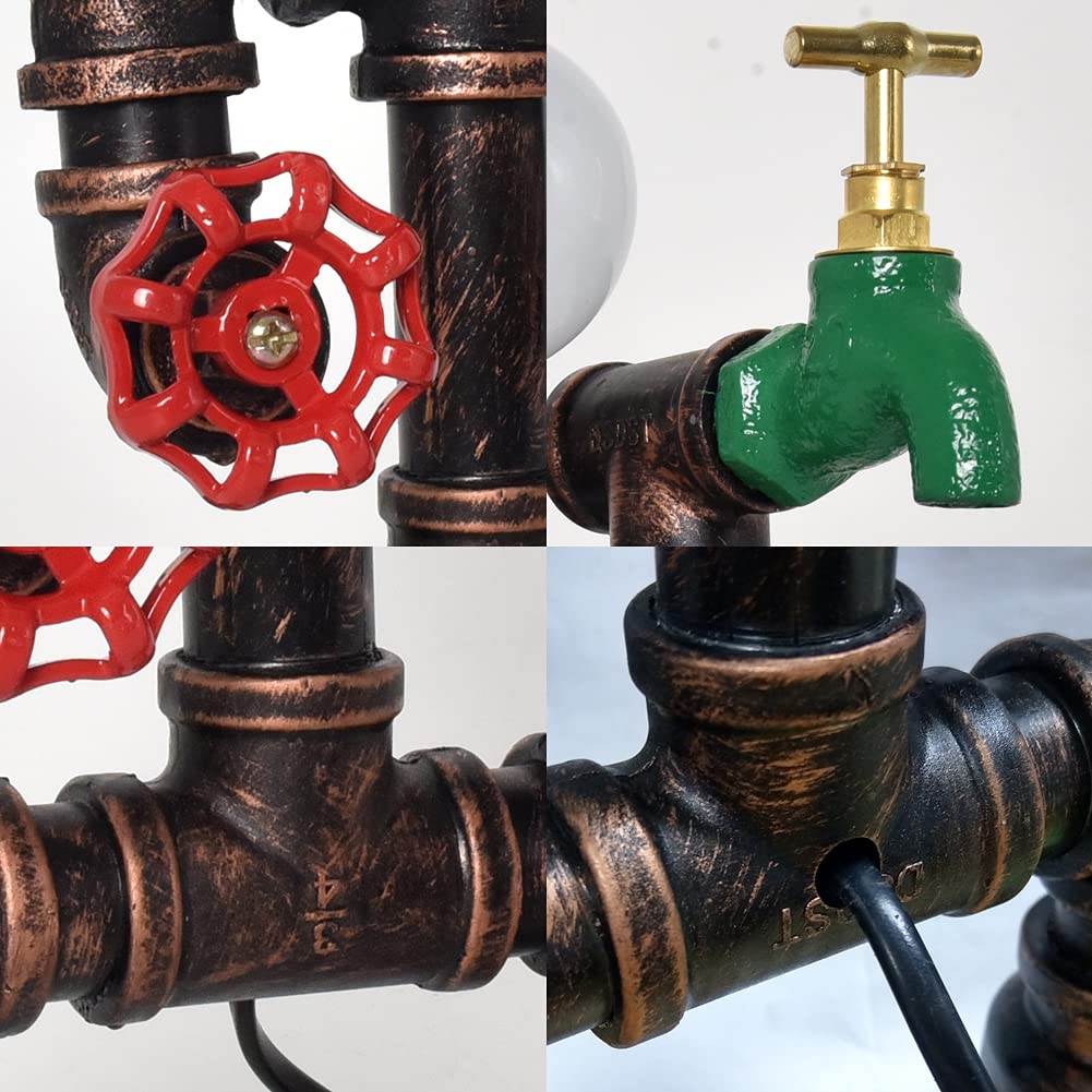 Lámpara de escritorio Steampunk de metal, lámpara de mesa estilo pipa de agua, lámpara de mesa vintage 