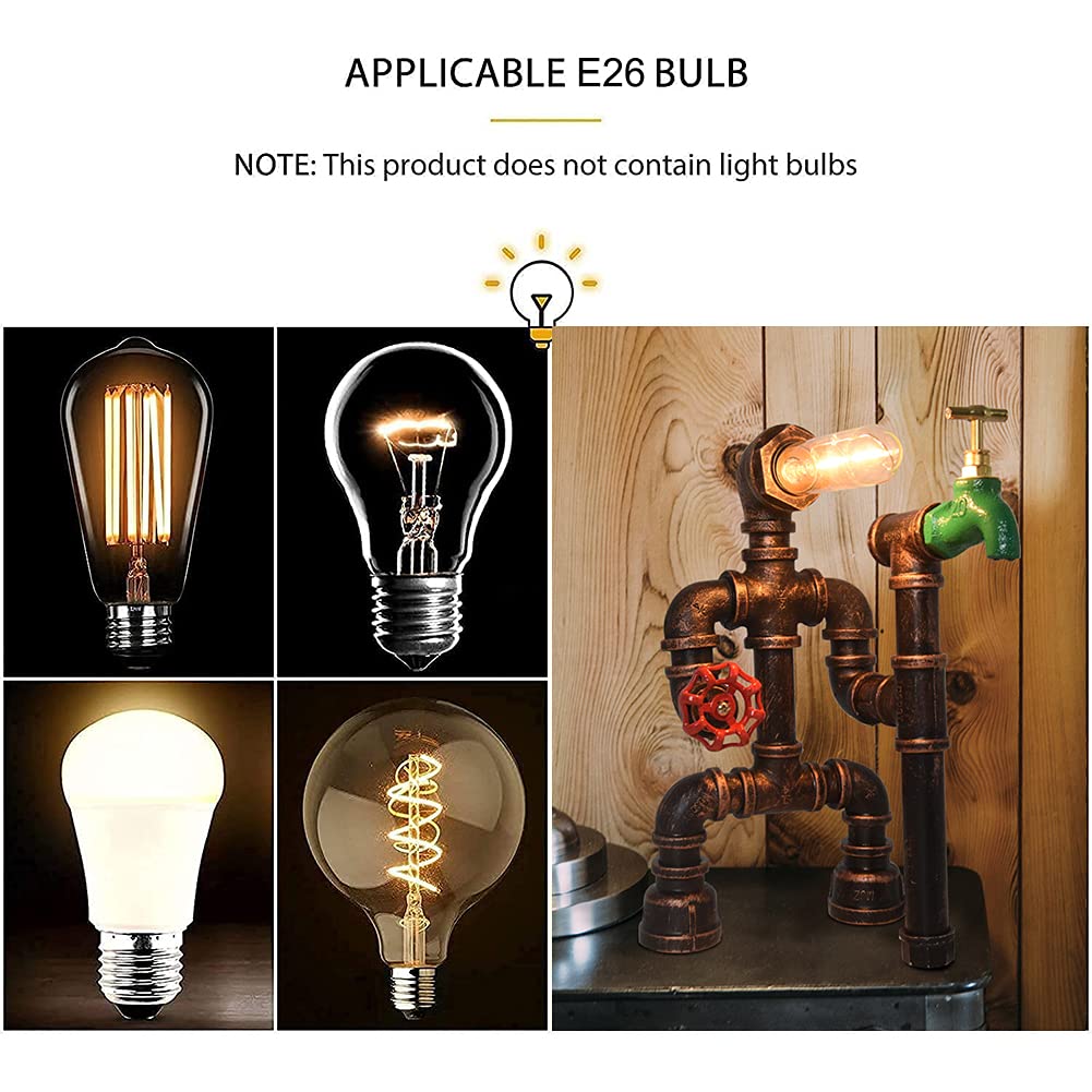 Lámpara de escritorio Steampunk de metal, lámpara de mesa estilo pipa de agua, lámpara de mesa vintage 