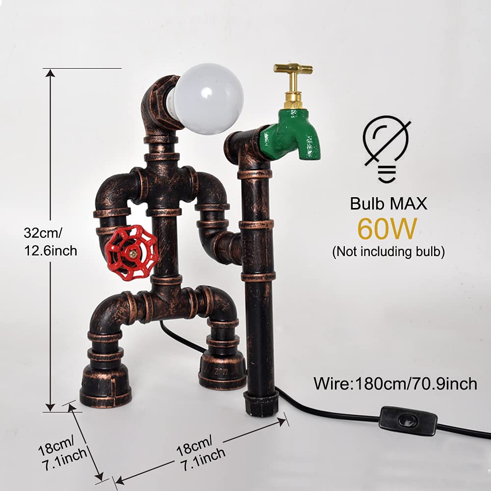Lámpara de escritorio Steampunk de metal, lámpara de mesa estilo pipa de agua, lámpara de mesa vintage 