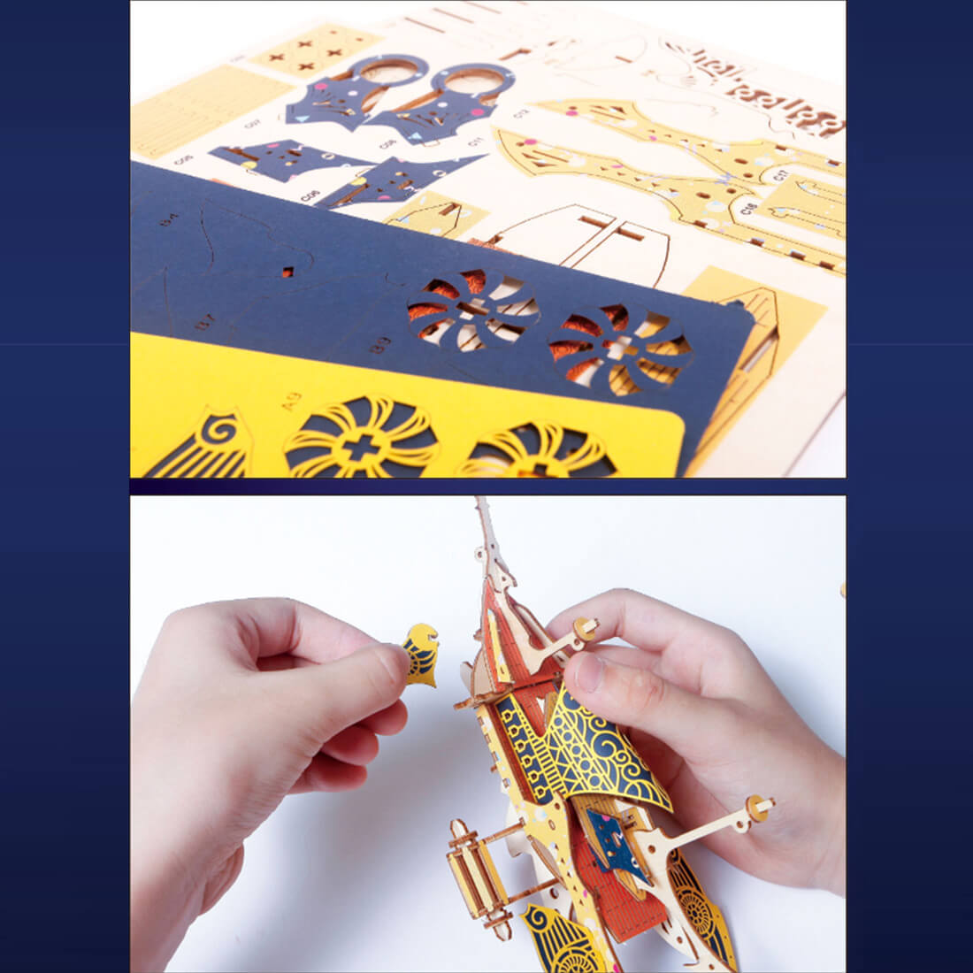 Nave espacial de fantasía Steampunk en 3D, rompecabezas de madera para adultos y niños.