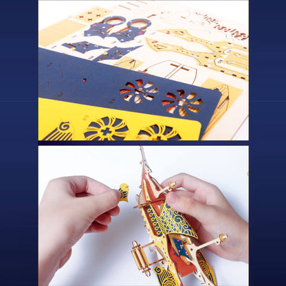 Nave espacial de fantasía Steampunk en 3D, rompecabezas de madera para adultos y niños.