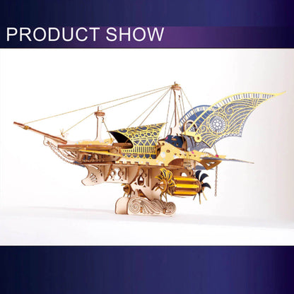 Nave espacial de fantasía Steampunk en 3D, rompecabezas de madera para adultos y niños.