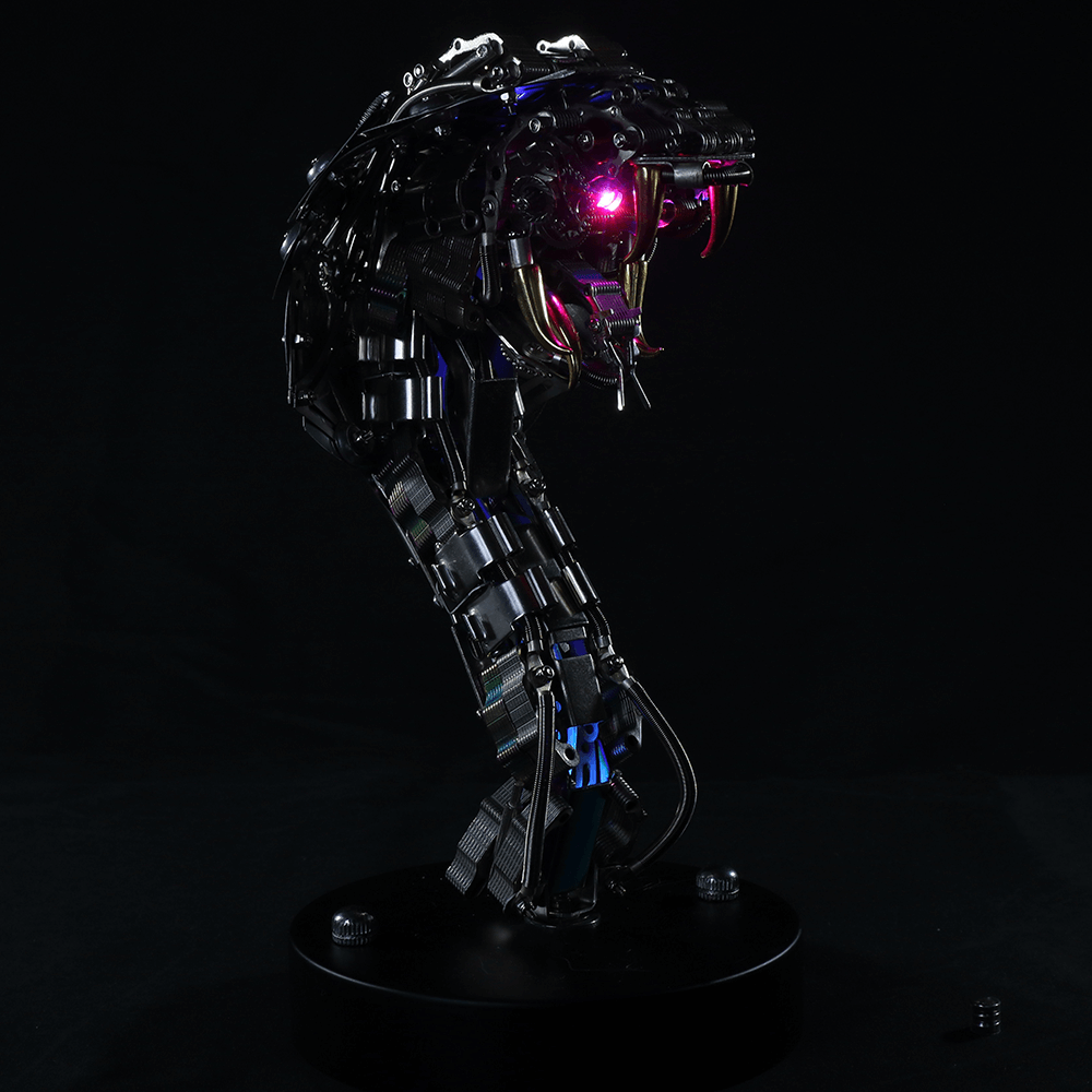 Kit de rompecabezas de metal Steampunk King Cobra con base, serie Snake