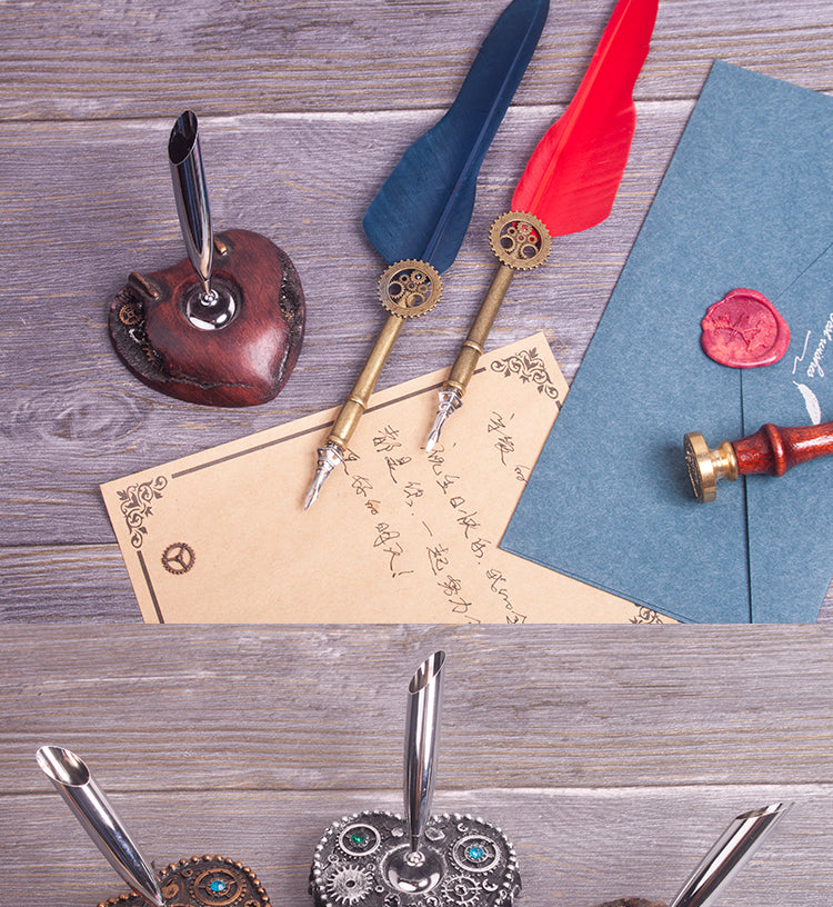 Cuaderno Steampunk de tapa dura, kit de pluma y sello DIY con caja de regalo