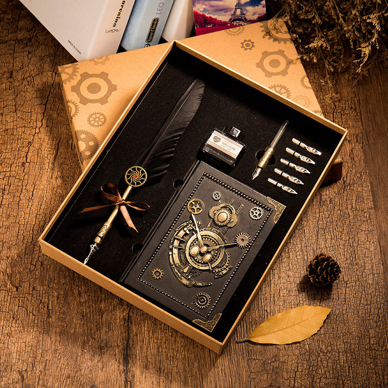 Cuaderno Steampunk de tapa dura, kit de pluma y bolígrafo con caja de regalo 