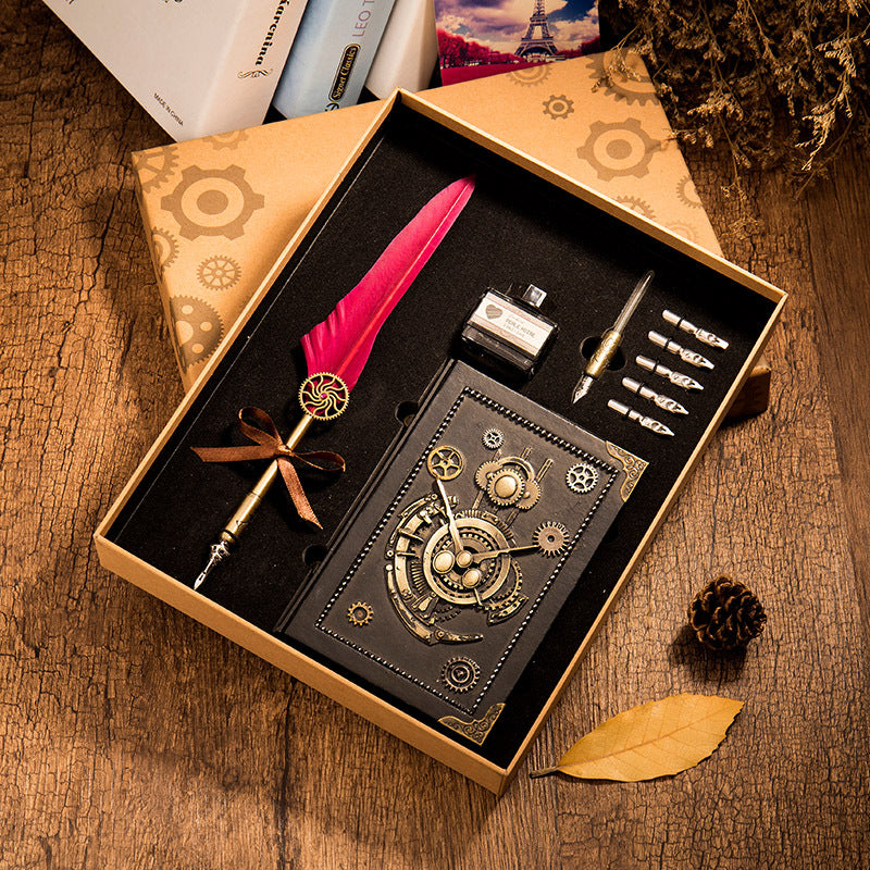 Cuaderno Steampunk de tapa dura, kit de pluma y bolígrafo con caja de regalo 