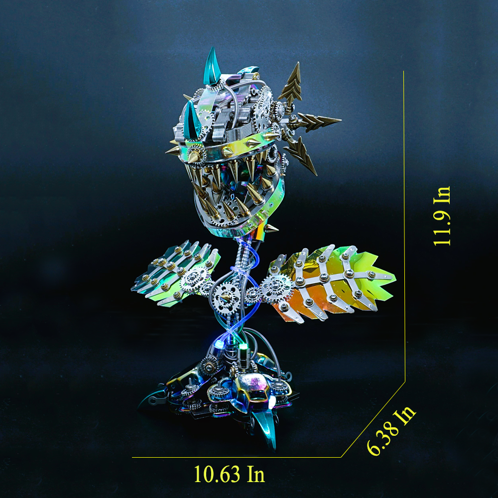 Modelo de rompecabezas de metal Steampunk realista de flor caníbal con boca abierta 