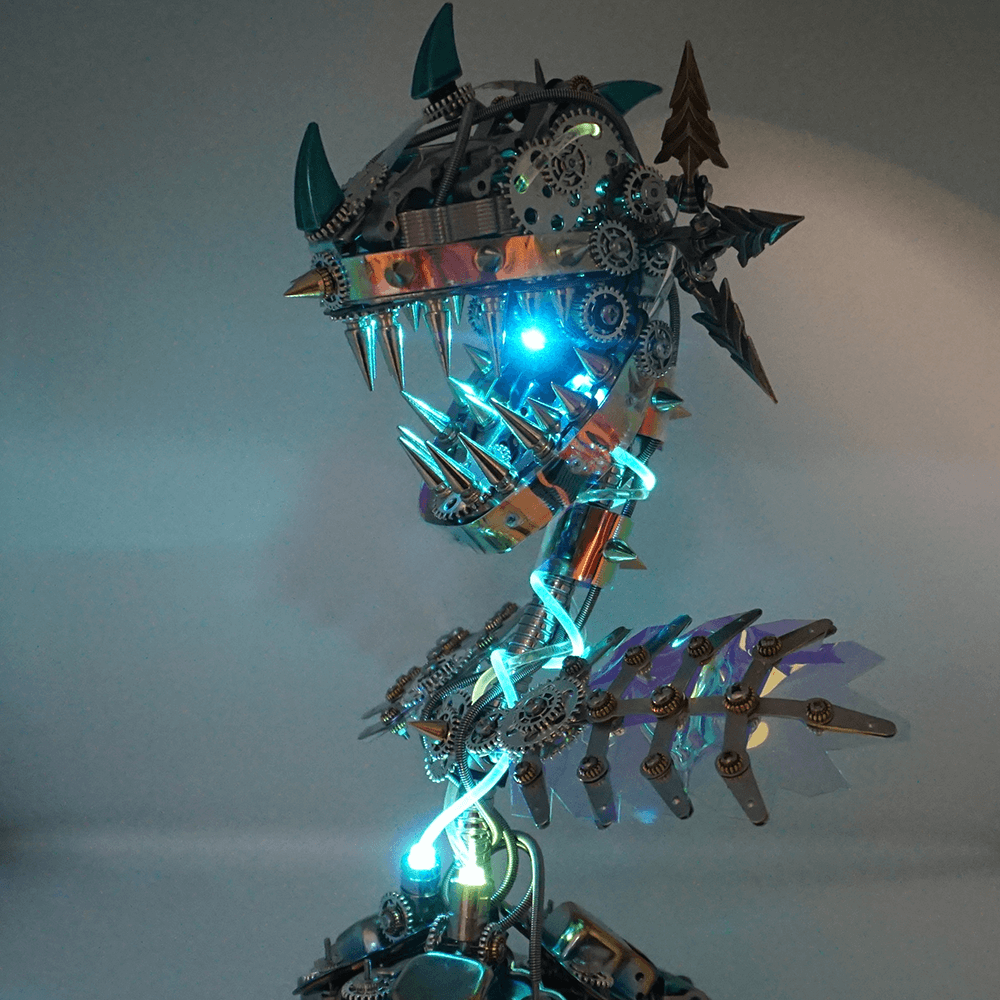 Modelo de rompecabezas de metal Steampunk realista de flor caníbal con boca abierta 