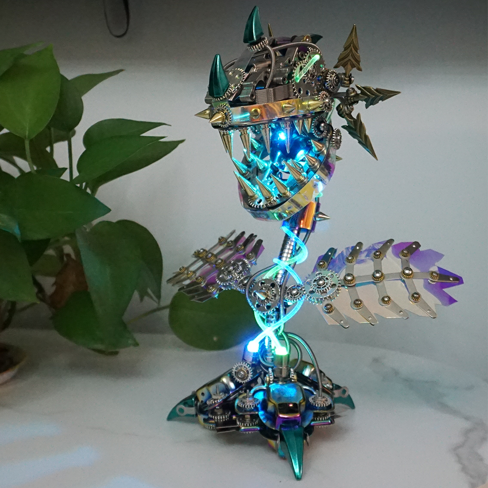 Modelo de rompecabezas de metal Steampunk realista de flor caníbal con boca abierta 