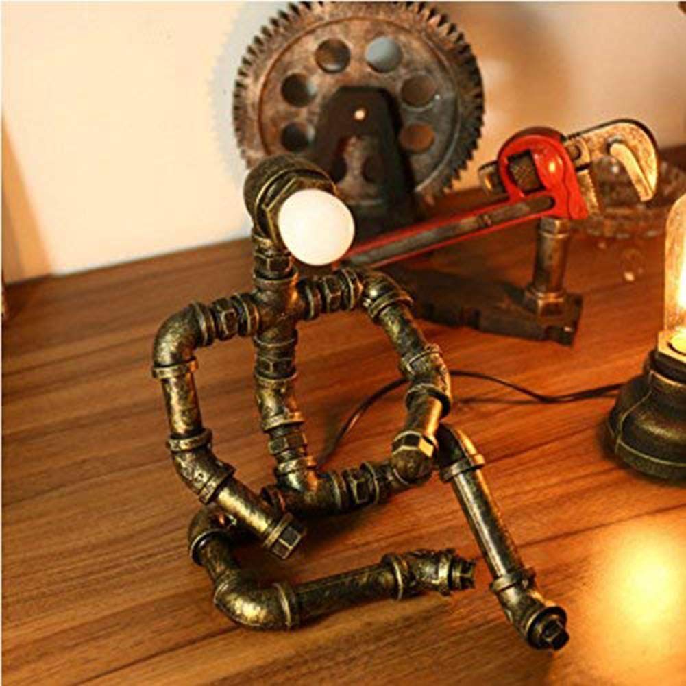 Lámparas retro Steampunk, lámpara de robot industrial, luces de tubería de agua, lámparas de escritorio con bombilla 