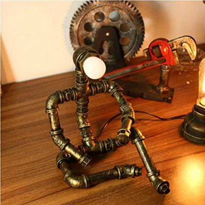 Lámparas retro Steampunk, lámpara de robot industrial, luces de tubería de agua, lámparas de escritorio con bombilla 