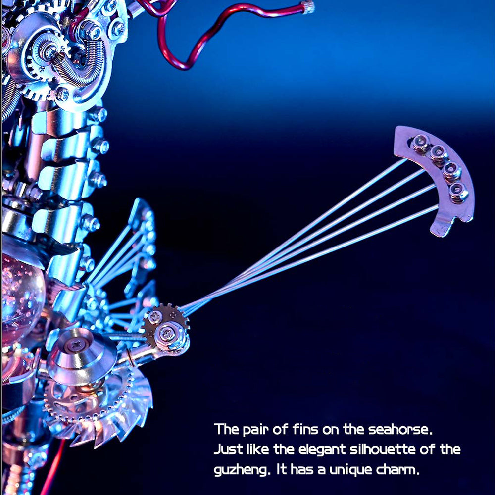 Kit de rompecabezas de metal Steampunk Seahorse con base de caja de música 