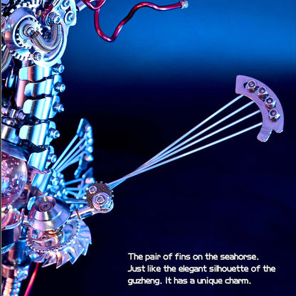 Kit de rompecabezas de metal Steampunk Seahorse con base de caja de música 