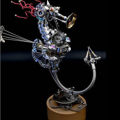 Kit de rompecabezas de metal Steampunk Seahorse con base de caja de música 