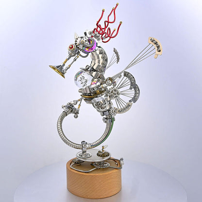 Kit de rompecabezas de metal Steampunk Seahorse con base de caja de música 