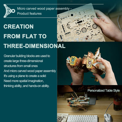 Juguete de rompecabezas de madera 3D de submarino Steampunk para regalo y decoración.