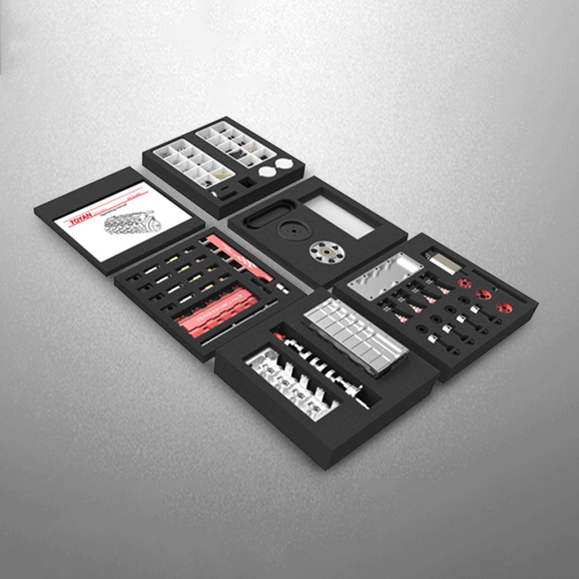 Maqueta de motor de gasolina Toyan de cuatro tiempos, cuatro cilindros en línea y refrigerado por agua