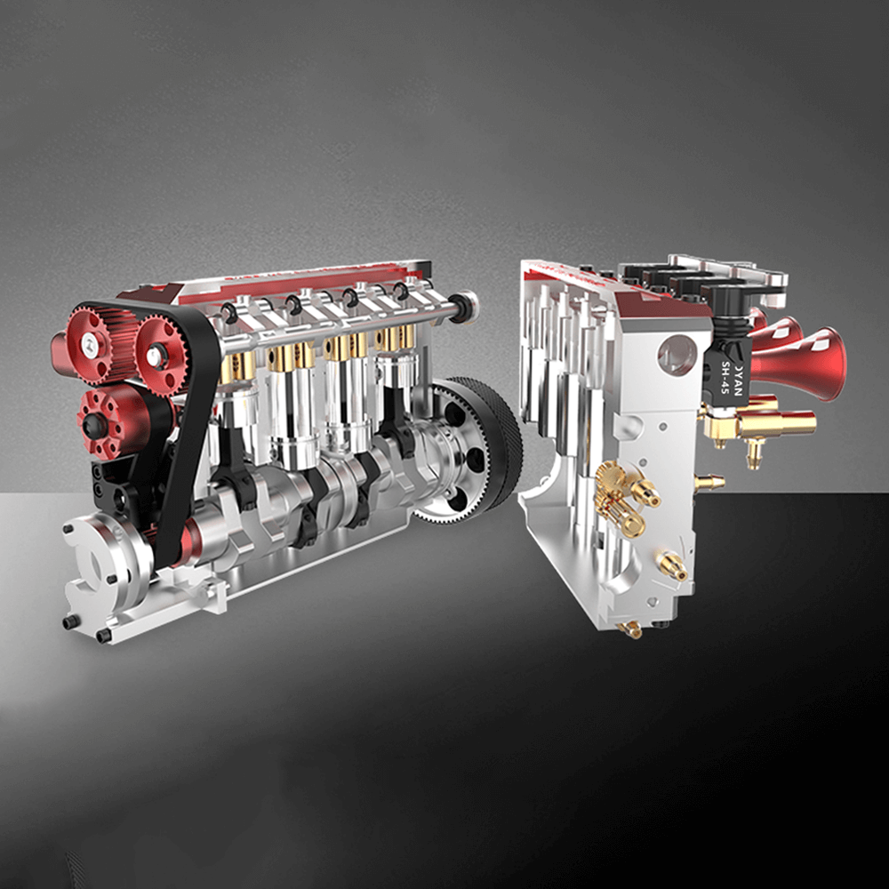 Maqueta de motor de gasolina Toyan de cuatro tiempos, cuatro cilindros en línea y refrigerado por agua