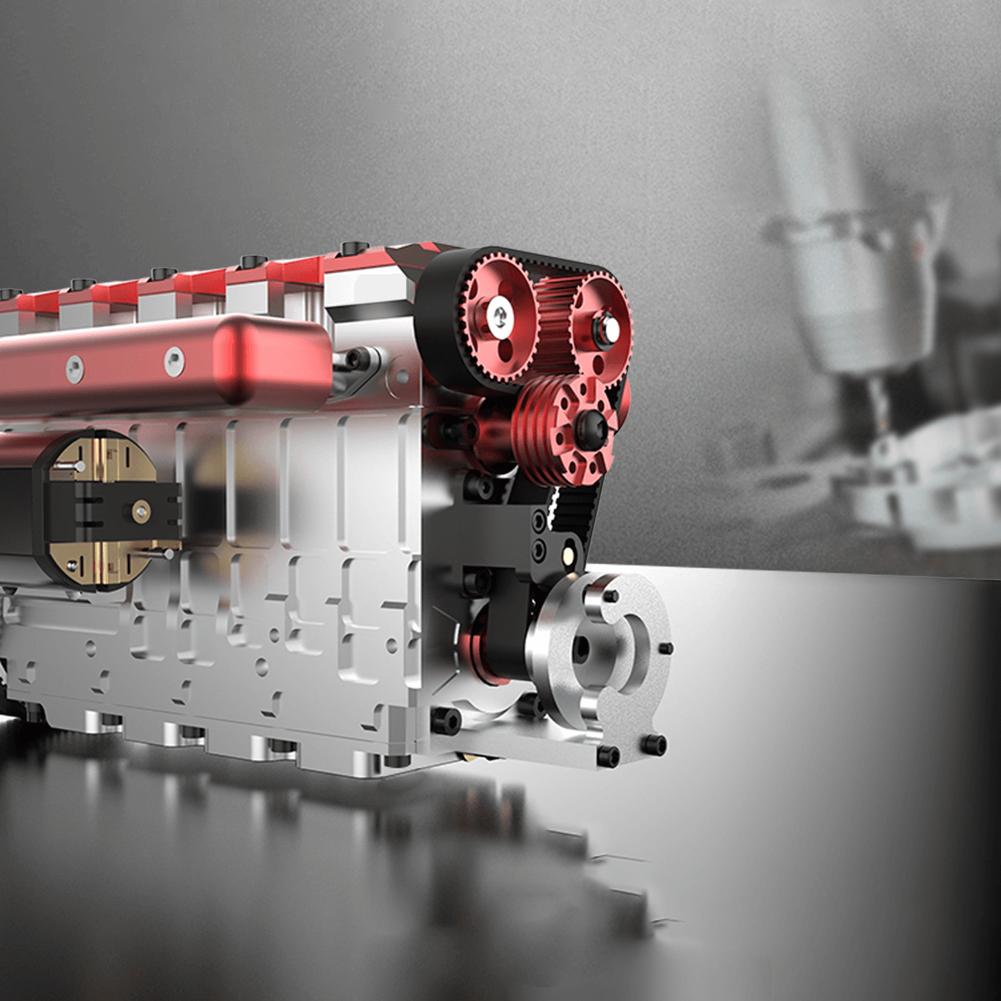 Maqueta de motor de gasolina Toyan de cuatro tiempos, cuatro cilindros en línea y refrigerado por agua