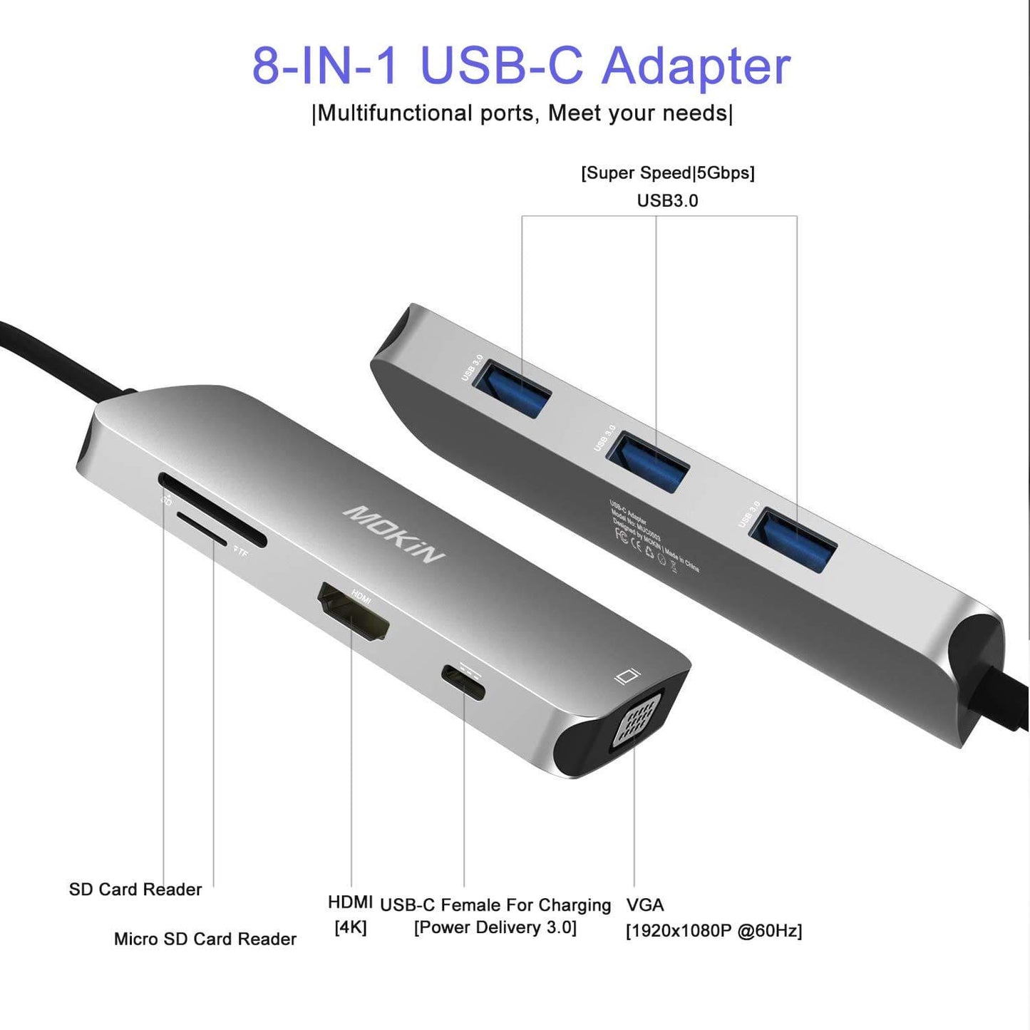 MOKiN 8 IN 1 USB-C Hub Multiport Adapter for MacBook Pro