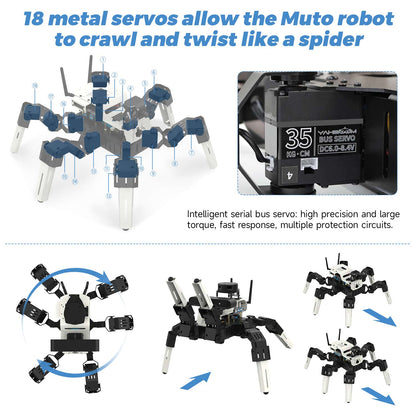 Yahboom 18DOF Muto S2 Hexapod Robot STEM Education Python Programming Robot with Raspberry Pi and NVIDIA Jetson NANO