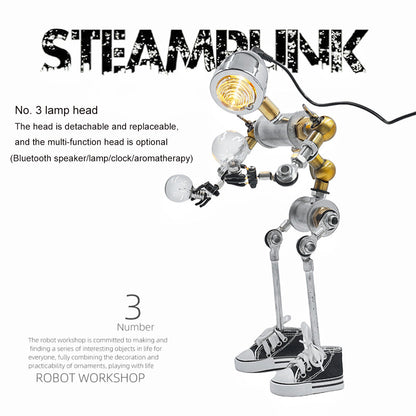 مصباح مكتب LED بمرآة محدبة رقم 3 بتصميم Steampunk مع رأس روبوت