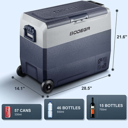 BODEGAcooler 12V Fridge 64qt/60L with Wheels Dual Zone T60