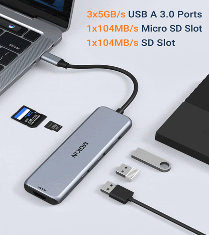 MOKiN 9 IN 1 USB-C Hub Dongle with Dual Displayport
