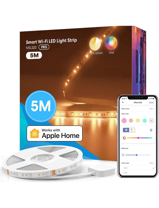 شريط إضاءة LED ذكي RGBWW من Meross بطول 5 أمتار (16.4 قدمًا)، MSL320PHK (إصدار الاتحاد الأوروبي/المملكة المتحدة)